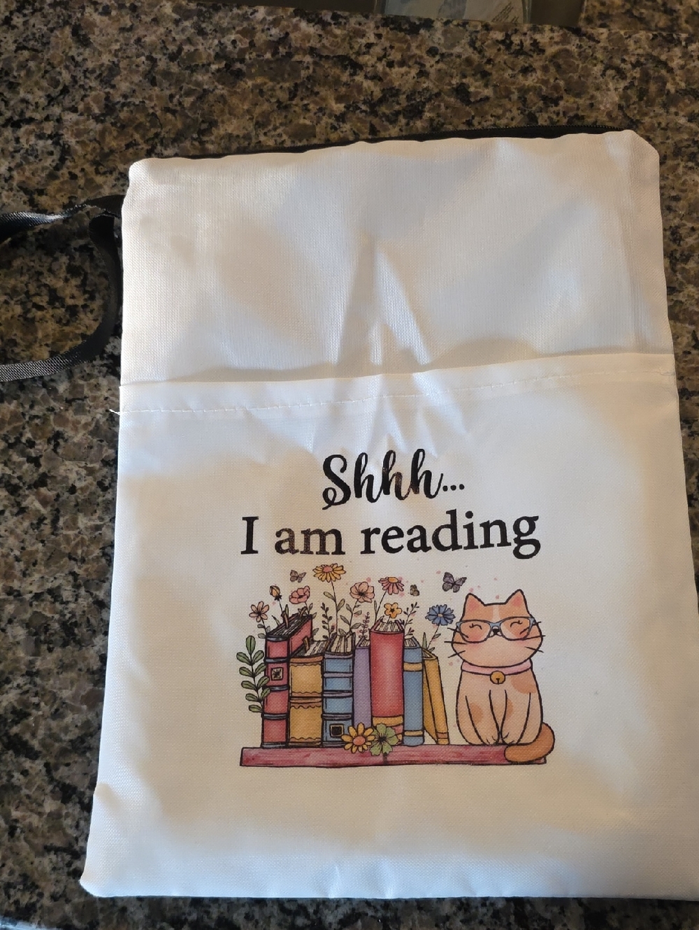 White 'Shhh... I Am Reading' Decorative Reading Bag